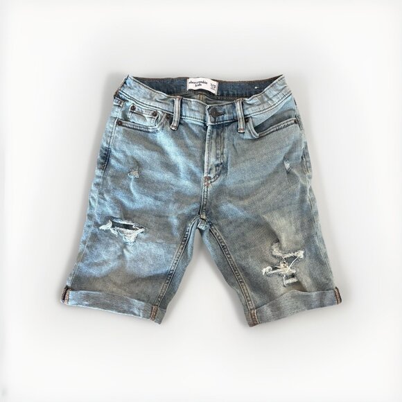 Abercrombie Kids Boys Distressed Jean Shorts Size 11/12 Blue Denim School - Picture 1 of 16